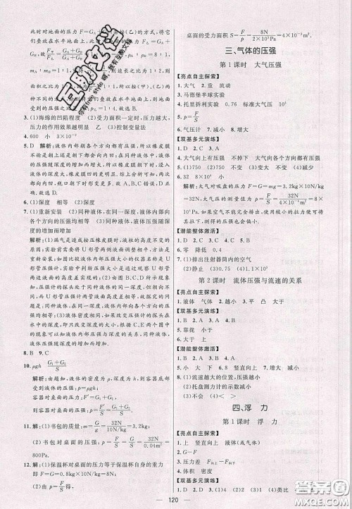 2020年亮点激活中学教材多元演练八年级物理下册苏科版答案