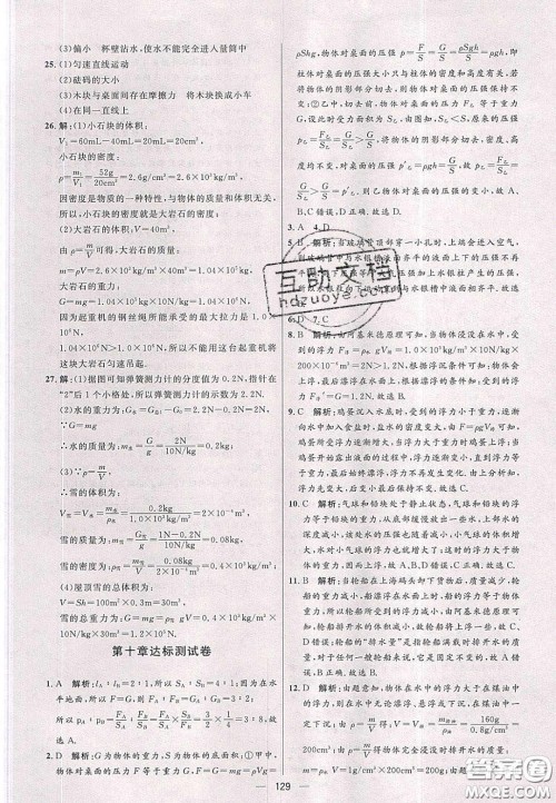 2020年亮点激活中学教材多元演练八年级物理下册苏科版答案