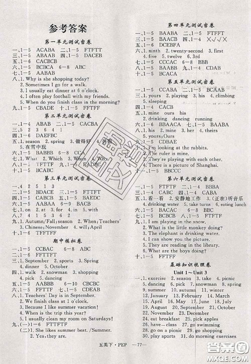 2020新版优干线单元加期末卷五年级英语下册人教版答案 2020新版优干线单元加期末卷五年级英语下册人教版答案