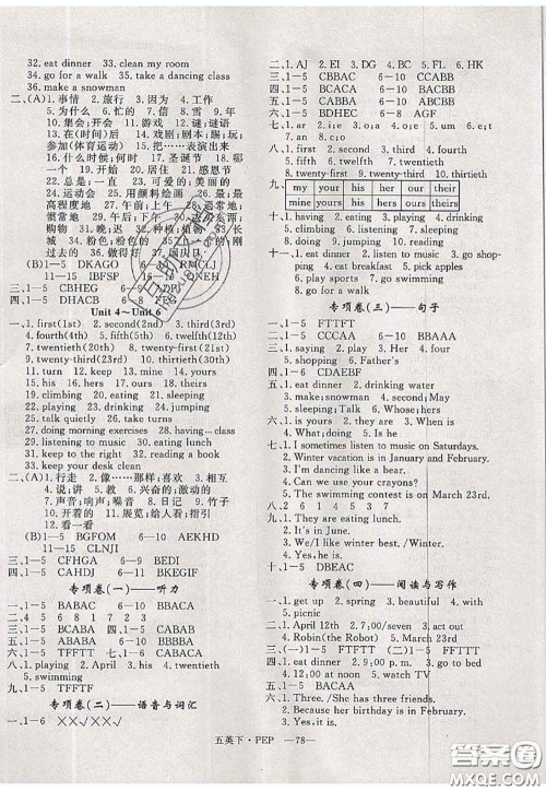 2020新版优干线单元加期末卷五年级英语下册人教版答案 2020新版优干线单元加期末卷五年级英语下册人教版答案