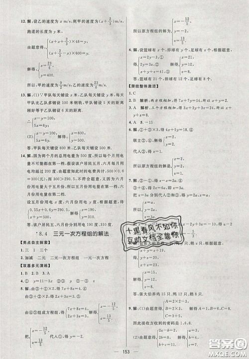 2020年亮点激活中学教材多元演练七年级数学下册人教版答案