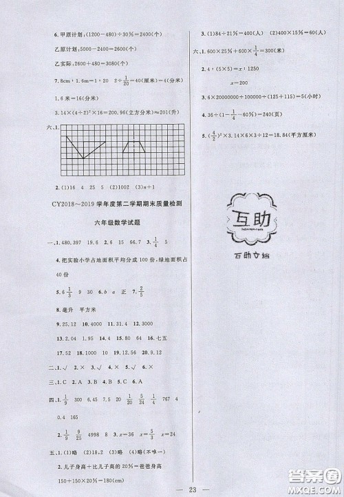 2020亮点激活小学教材多元演练六年级数学下册青岛版答案