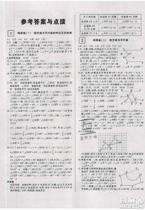 2020新版优翼优干线周周卷初中数学七年级下册人教版答案