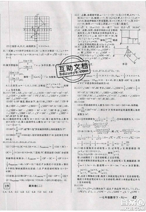 2020新版优翼优干线周周卷初中数学七年级下册人教版答案