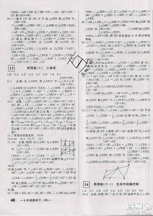 2020新版优翼优干线周周卷初中数学七年级下册北师版答案