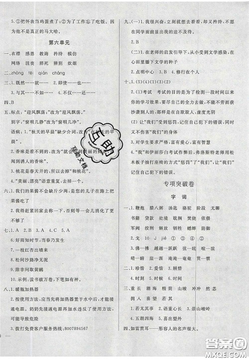 2020亮点激活精编提优100分大试卷六年级语文下册人教版答案
