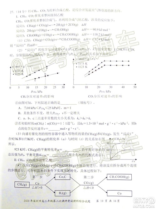 2020年深圳市高三年级第二次调研考试理科综合试题及答案