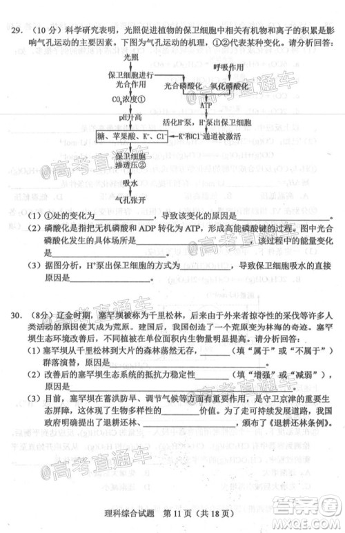 长春市2020届高三质量监测四理科综合试题及答案