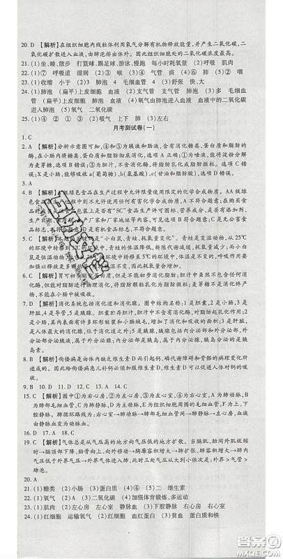 2020年高分装备复习与测试七年级生物下册北师大版答案