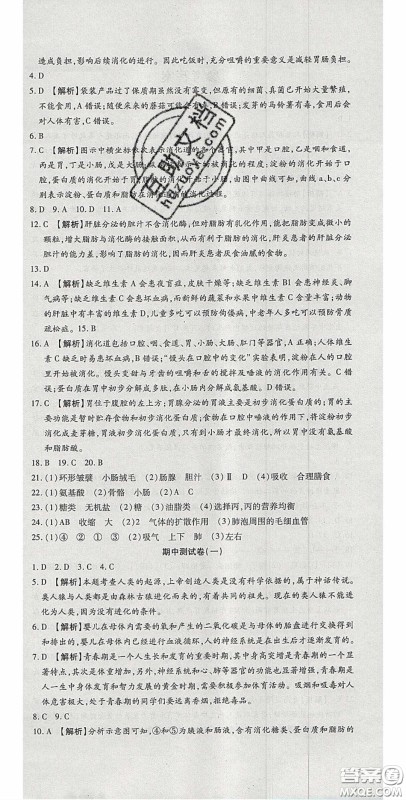 2020年高分装备复习与测试七年级生物学下册人教A版答案 2020年高分装备复习与测试七年级生物学下册人教A版答案