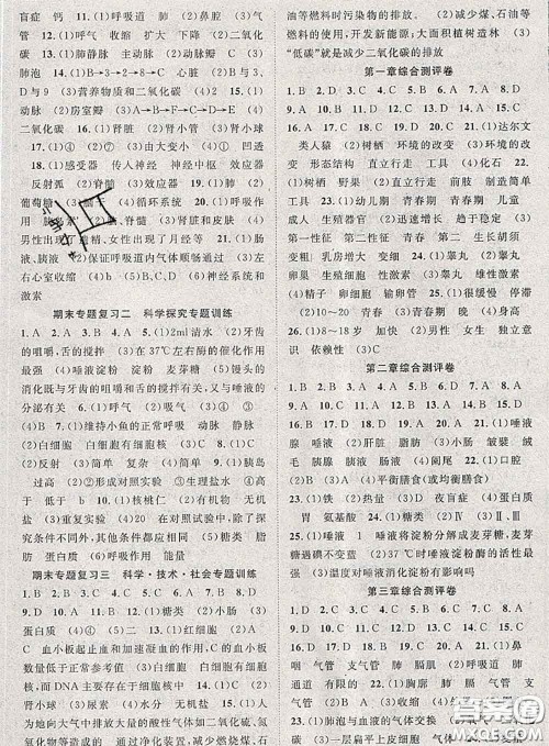 2020春优质课堂导学案七年级生物下册人教版答案 2020春优质课堂导学案七年级生物下册人教版答案