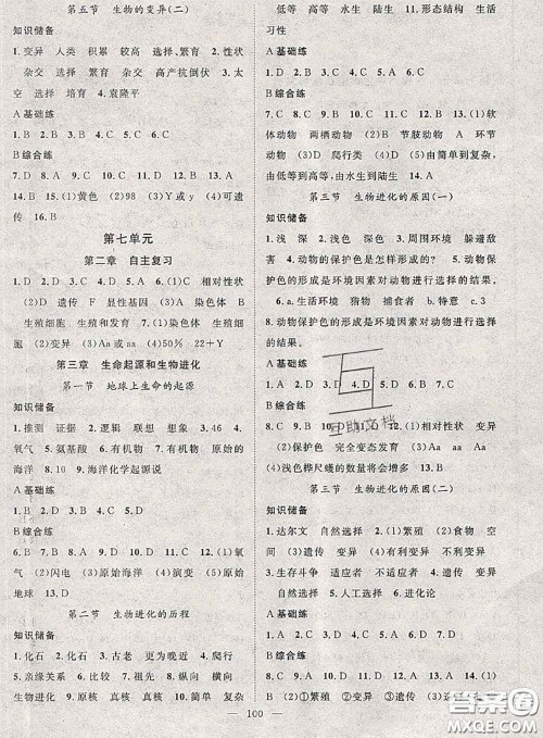 2020春优质课堂导学案八年级生物下册人教版答案 2020春优质课堂导学案八年级生物下册人教版答案