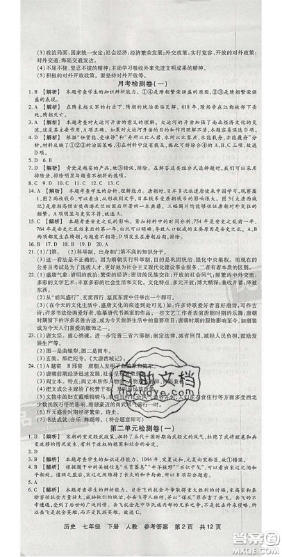 阳光出版社2020年优品单元与期末七年级历史下册人教版答案 阳光出版社2020年优品单元与期末七年级历史下册人教版答案