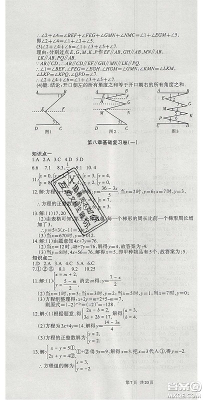 阳光出版社2020年优品单元与期末七年级数学下册人教版答案