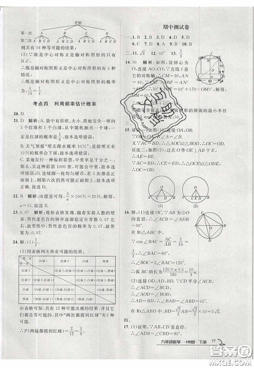 2020年优品单元与期末九年级数学下册沪科版答案