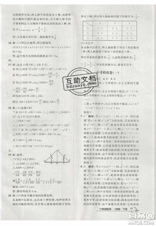 2020年优品单元与期末九年级数学下册沪科版答案 2020年优品单元与期末九年级数学下册沪科版答案