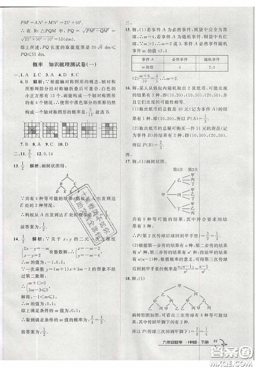 2020年优品单元与期末九年级数学下册沪科版答案