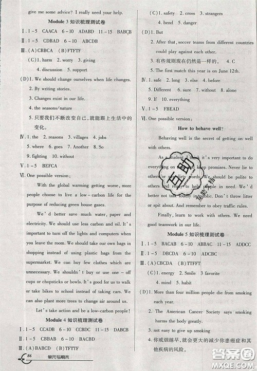 2020年优品单元与期末九年级英语下册外研版答案 2020年优品单元与期末九年级英语下册外研版答案