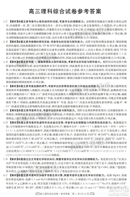 2020年金太阳百万联考全国I卷双四方形高三理科综合试题及答案 2020年金太阳百万联考全国I卷双四方形高三理科综合试题及答案