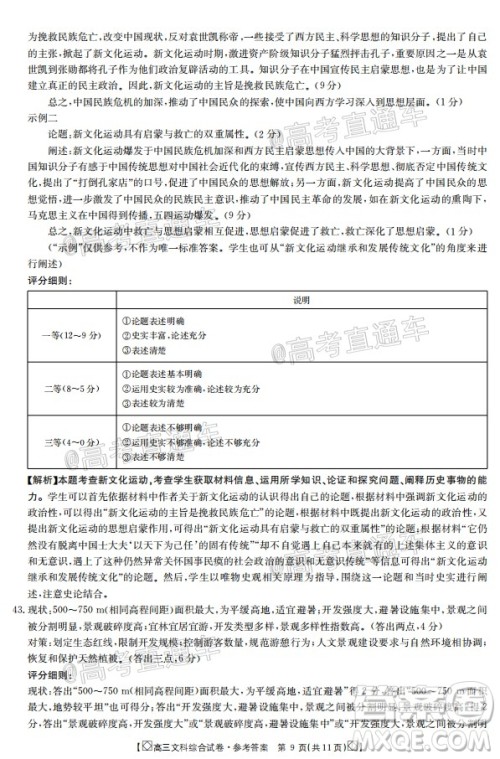 2020年金太阳百万联考全国I卷双四方形高三文科综合试题及答案