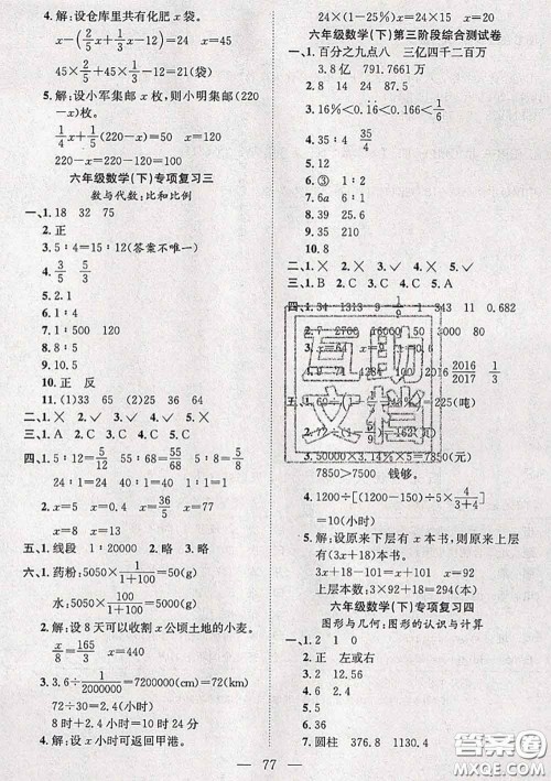 2020新版阳光全优大考卷六年级数学下册人教版答案