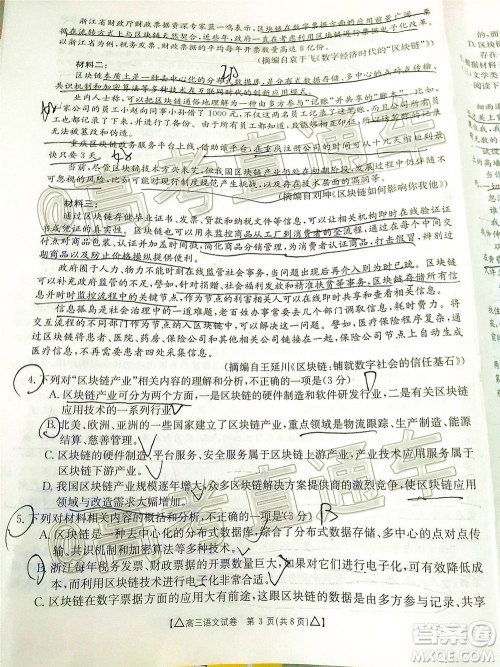 2020年金太阳百万联考全国II卷三角形高三语文试题及答案