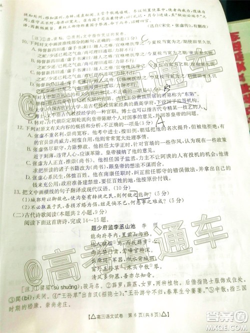 2020年金太阳百万联考全国II卷三角形高三语文试题及答案