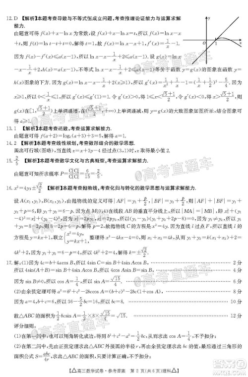 2020年金太阳百万联考全国II卷三角形高三理科数学试题及答案