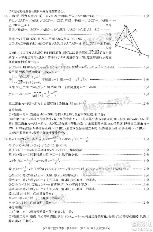 2020年金太阳百万联考全国II卷三角形高三理科数学试题及答案