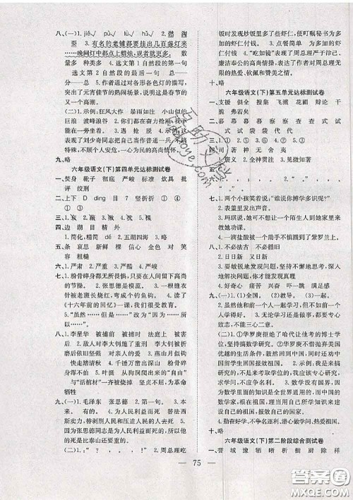 2020新版阳光全优大考卷六年级语文下册人教版答案 2020新版阳光全优大考卷六年级语文下册人教版答案