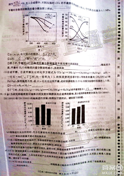 2020年金太阳百万联考全国II卷三角形高三理科综合试题及答案