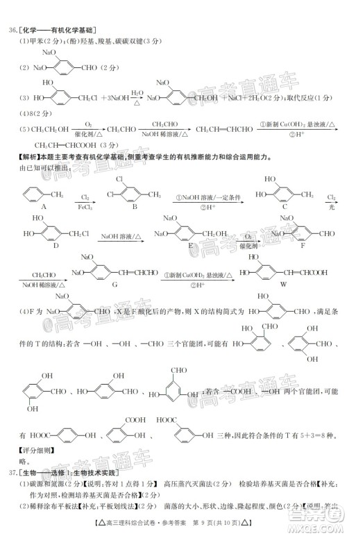 2020年金太阳百万联考全国II卷三角形高三理科综合试题及答案