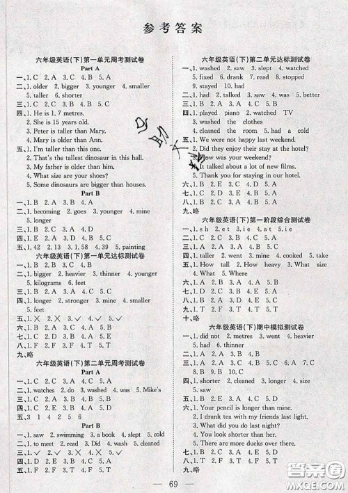 2020新版阳光全优大考卷六年级英语下册人教版答案 2020新版阳光全优大考卷六年级英语下册人教版答案