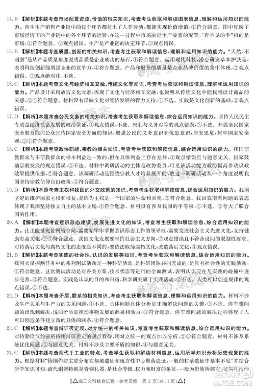 2020年金太阳百万联考全国II卷三角形高三文科综合试题及答案 2020年金太阳百万联考全国II卷三角形高三文科综合试题及答案