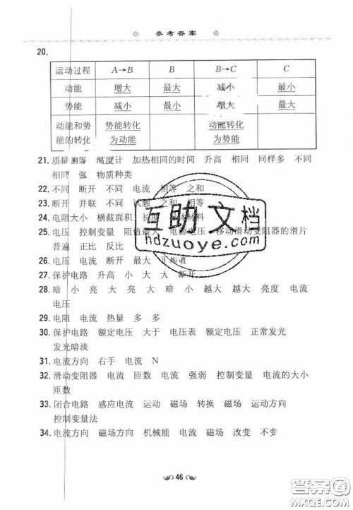 2020初中同步学习导与练导学探究案九年级物理下册教科版答案