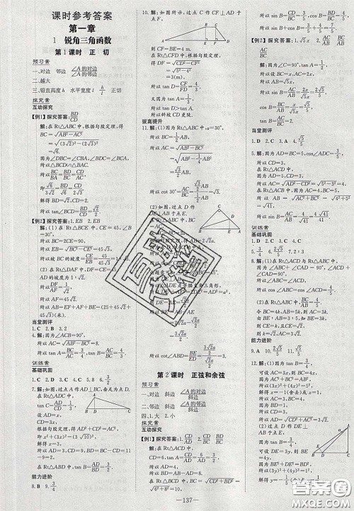 2020初中同步学习导与练导学探究案九年级数学下册北师大版答案