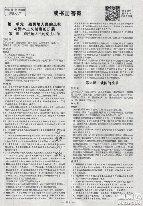 2020初中同步学习导与练导学探究案九年级历史下册人教版答案