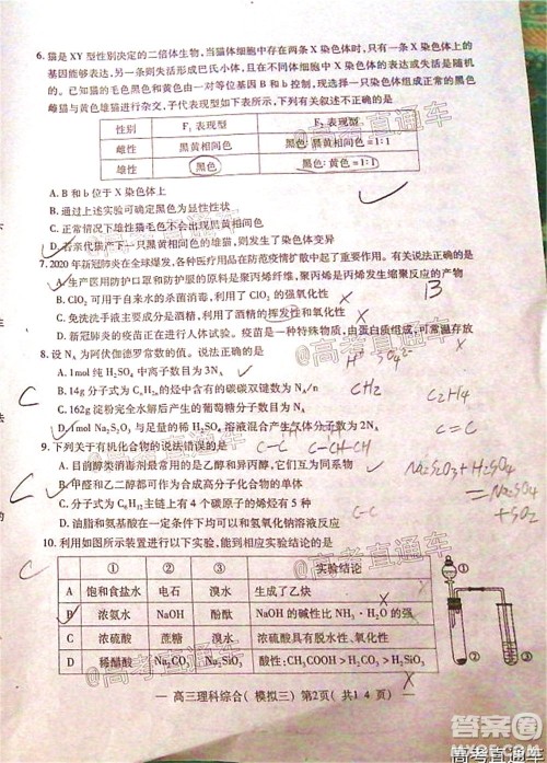 2020年南昌三模高三理科综合试题及答案