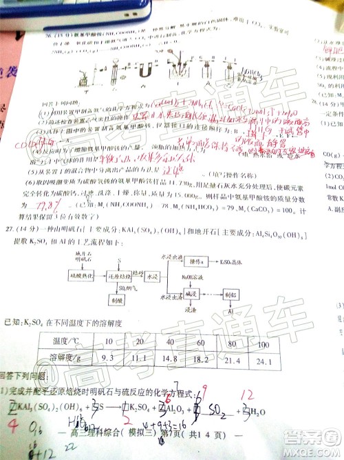 2020年南昌三模高三理科综合试题及答案