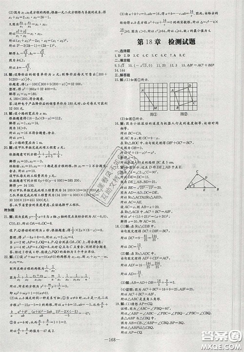 2020年初中同步学习导与练导学探案八年级数学下册沪科版答案