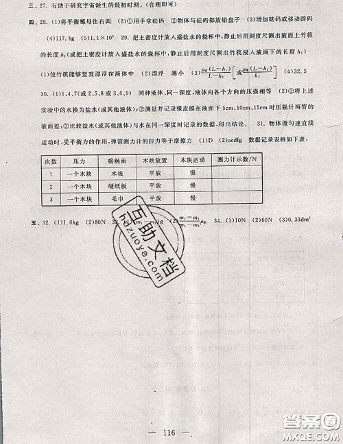 2020新版启东黄冈大试卷八年级物理下册苏科版答案