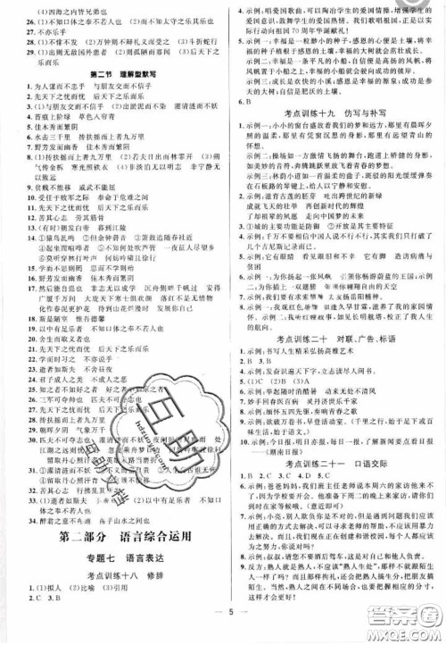 阳光出版社2020正大图书中考真题分类卷初中语文全一册答案