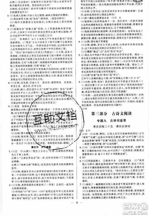 阳光出版社2020正大图书中考真题分类卷初中语文全一册答案