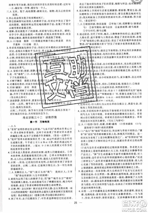 阳光出版社2020正大图书中考真题分类卷初中语文全一册答案