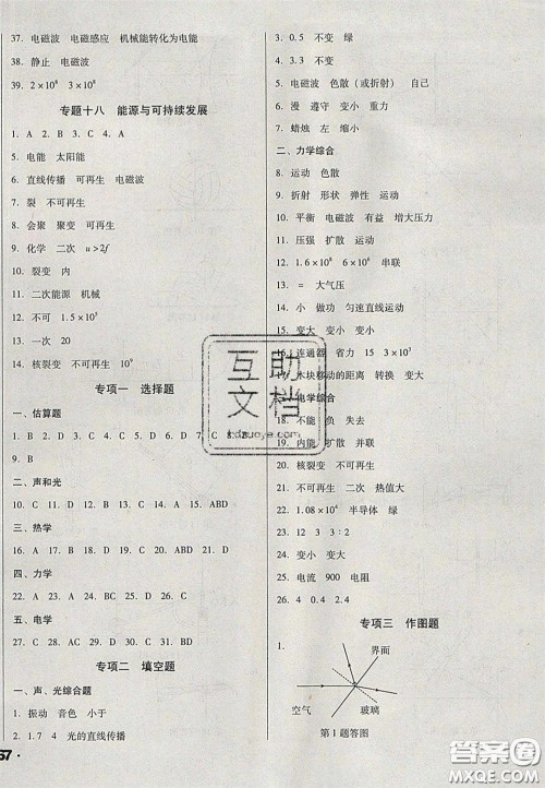 2020辽宁省中考真题分类一卷通物理答案