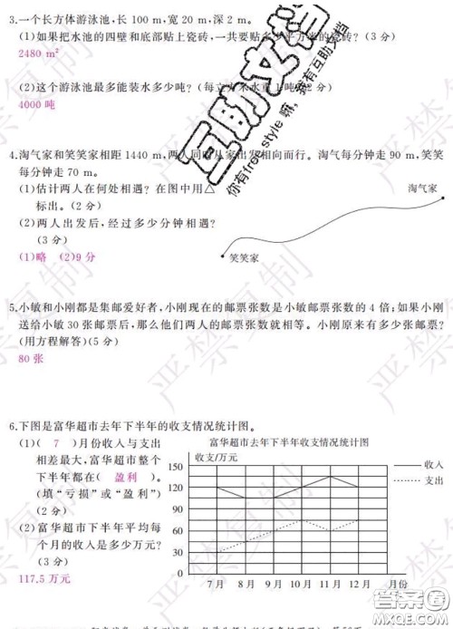 2020春阳光试卷单元测试卷五年级数学下册北师版答案