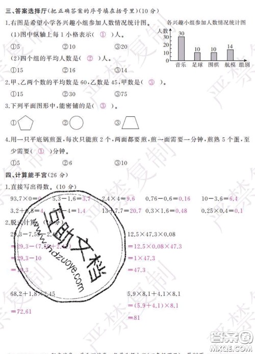 2020春阳光试卷单元测试卷四年级数学下册北师版答案 2020春阳光试卷单元测试卷四年级数学下册北师版答案