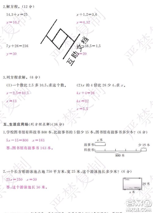 2020春阳光试卷单元测试卷四年级数学下册北师版答案