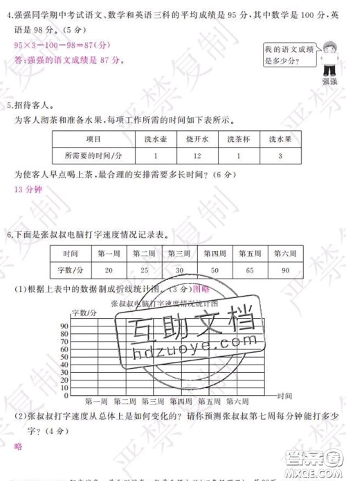 2020春阳光试卷单元测试卷四年级数学下册北师版答案