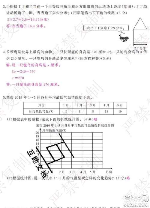 2020春阳光试卷单元测试卷四年级数学下册北师版答案 2020春阳光试卷单元测试卷四年级数学下册北师版答案
